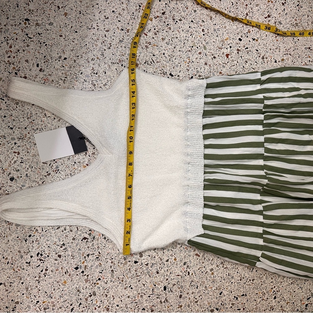 NWT En Saison mixed media shade green ivory striped CeCe dress Large L - Picture 11 of 13